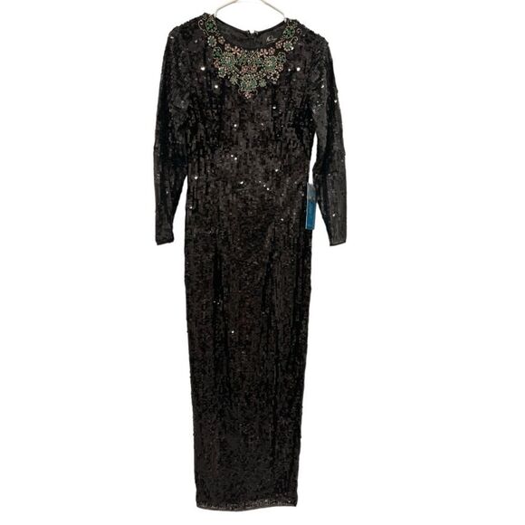 Mac Duggal  Beaded Neckline Sequins Black 
Long Sleeve Dress.Size 6 - Picture 7 of 16
